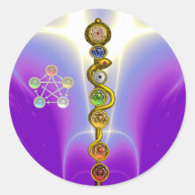 BARRA DE ASCLEPIUS CON 7 CHAKRAS, ENERGÍA ESPIRITU ETIQUETA REDONDA