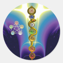 BARRA DE ASCLEPIUS CON 7 CHAKRAS, ENERGÍA ESPIRITU PEGATINAS REDONDAS