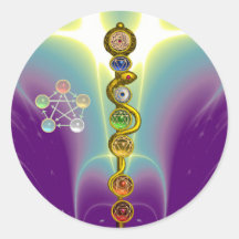 BARRA DE ASCLEPIUS CON 7 CHAKRAS, ENERGÍA ESPIRITU PEGATINA REDONDA