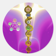 BARRA DE ASCLEPIUS CON 7 CHAKRAS, ENERGÍA ESPIRITU ETIQUETA REDONDA