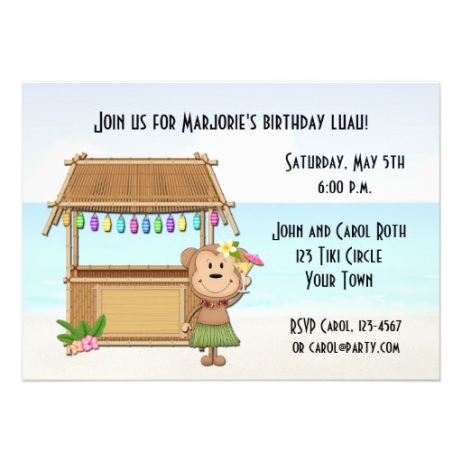 Barra de Tiki, invitación del mono de Luau