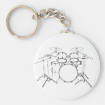 Batería de 5 pedazos: Dibujo negro y blanco: Llavero Personalizado