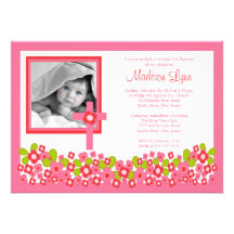 Bautismo cruzado floral Inviation de la foto de la Invitaciones Personales