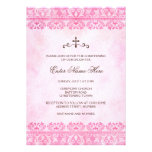 Bautismo del damasco del vintage/invitación rosado