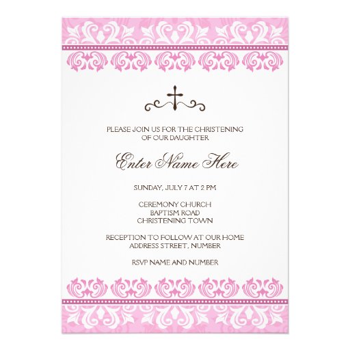 Bautismo del damasco/invitación rosados elegantes 
