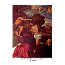 Bautismo del espolón de Cristo Juan por Titian Postal