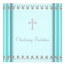 Bautizo azul del bautismo del bebé de la cruz de l invitación personalizada