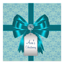 Bautizo azul del bautismo del bebé del damasco del invitaciones personales 