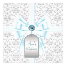 Bautizo azul del bautismo del bebé del damasco del invitación personalizada