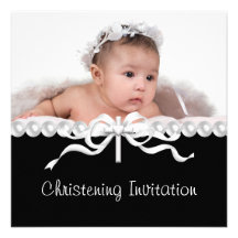 Bautizo cruzado del blanco del negro de la foto de invitación personalizada