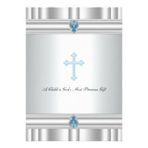 Bautizo cruzado gris y azul de los muchachos anuncio personalizado
