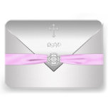 Bautizo cruzado rosado RSVP de la niña Invitacion Personal