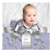 Bautizo púrpura y gris de la lavanda elegante anuncio personalizado