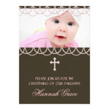 Bautizo rosado de la foto de la niña de la cruz de anuncios personalizados