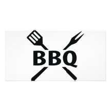 Bbq con el icono de los cubiertos tarjeta con foto personalizada
