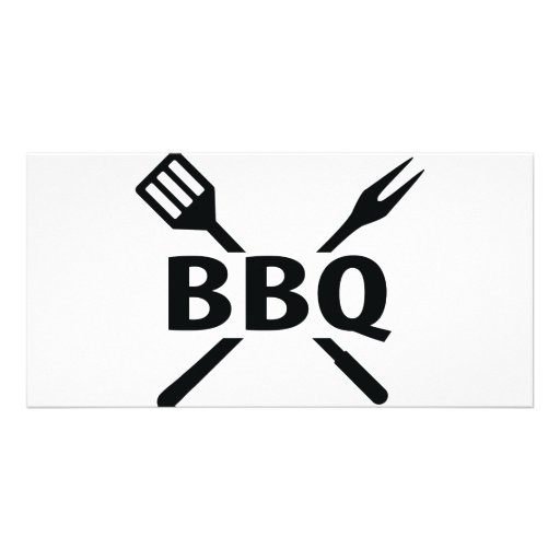 Bbq con el icono de los cubiertos tarjeta con foto personalizada