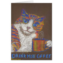 Beba más tarjeta del gato del café