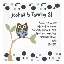 Bebé azul del búho invitaciones personalizada