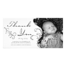 Bebé del Flourish del vintage el nuevo le agradece Tarjetas Fotográficas Personalizadas