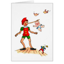 Bebé juguetón con Pinocchio - invitación del nacim Tarjeta
