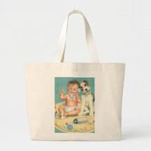 Bebé lindo del vintage que habla en perro de perri bolsas lienzo