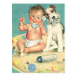 Bebé lindo del vintage que habla en perro de perri tarjetas postales