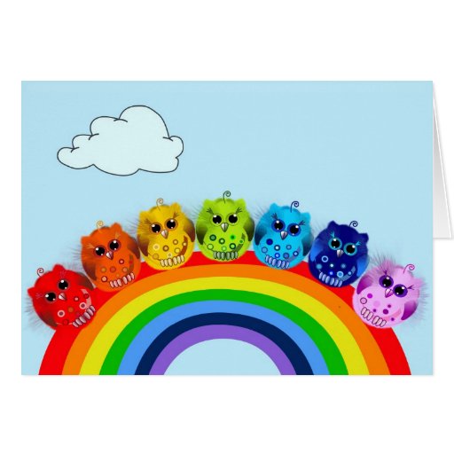 Bebés lindos del búho del arco iris de la tarjeta 