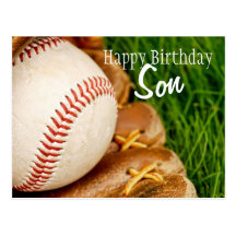 Béisbol del hijo del feliz cumpleaños con el mitón postales