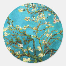 Bella arte floreciente del árbol de almendra de Va Pegatinas Redondas