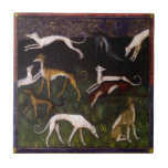 Bella arte medieval de los galgos teja cerámica