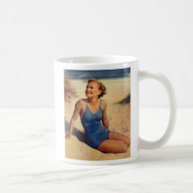 Belleza retra del bañador de los años 40 de las mu taza de café