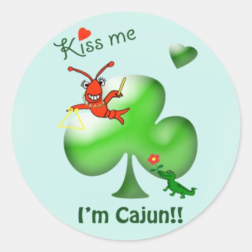 Béseme que soy cangrejo del día de Cajun St Patric Pegatinas