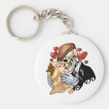 Beso del cráneo con los corazones y los rosas por  llaveros personalizados