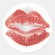 beso del lápiz labial etiqueta redonda