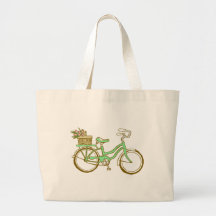 Bicicleta verde bonita con los tulipanes bolsas