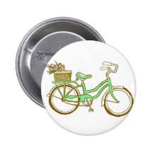 Bicicleta verde bonita con los tulipanes pin