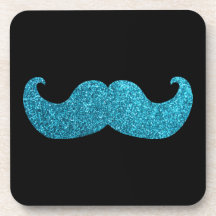 Bigote azul de Bling (falso gráfico del brillo) Posavasos De Bebidas