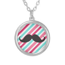 Bigote divertido del manillar en rayas azules de l pendientes personalizados