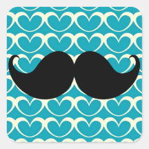 Bigote negro en el fondo retro 70s calcomanía cuadradas personalizada