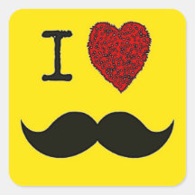 Bigote negro retro del amor del manillar I Calcomania Cuadrada Personalizada