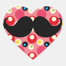 Bigote retro de la diversión en el fondo colorido  calcomanía de corazón