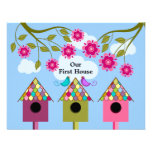 Birdhouses y fiesta coloridos del estreno de una c comunicado