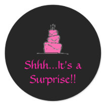 ¡birthday%20cake, Shhh… es una sorpresa!! Pegatinas Redondas
