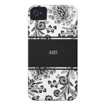 Blanco de encargo floral antiguo del negro del mon Case-Mate iPhone 4 carcasa