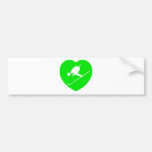 Blanco de esquí en corazón verde pegatina de parachoque