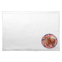 Blanco de Pomeranian y azul rojos Mantel