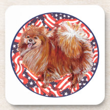 Blanco de Pomeranian y azul rojos Posavasos De Bebidas