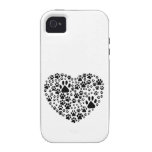 Blanco del corazón de Pawprints de los rastros de  iPhone 4/4S Carcasas
