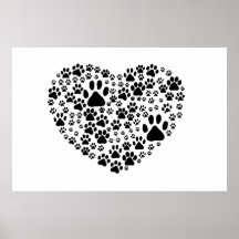 Blanco del corazón de Pawprints de los rastros de  Posters