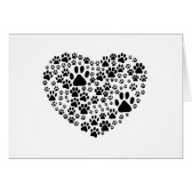Blanco del corazón de Pawprints de los rastros de  Tarjetas